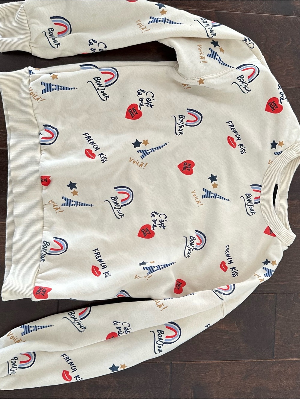 Kids Cream Graphic Sweatshirt with French Motifs